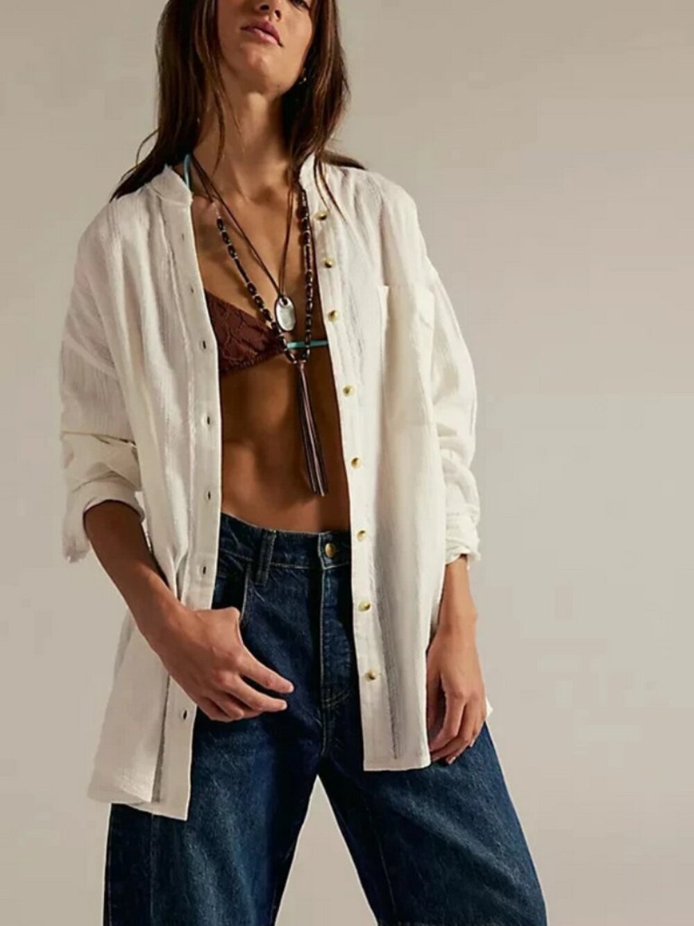 Free People We The Free Summer Sorbet Shirt Buttondown Oversized Top XS - Picture 2 of 8